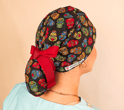 The Colorful Skulls Scrub Cap with Adjustable Ribbons - Perfect for Nurses and Spooky Style