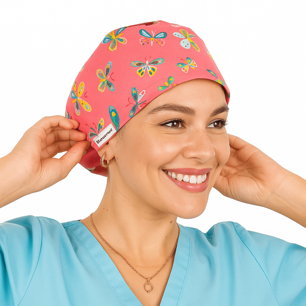 Custom Scrub Cap Butterflies- Satin Optional - [scrub_hat]-[scrub_cap_for_women]-[surgical_cap]