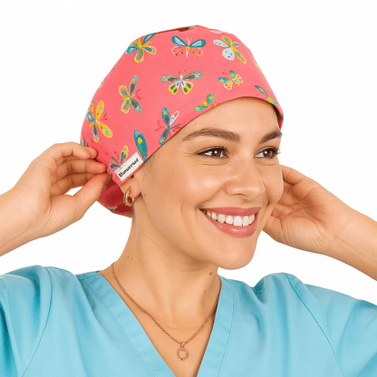 Custom Scrub Cap Butterflies- Satin Optional - [scrub_hat]-[scrub_cap_for_women]-[surgical_cap]