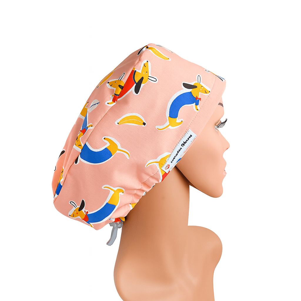 Custom Dachshund Vet Scrub Cap Weenie Dog Satin Scrub Hat Euro Sausage Doxie Pink Scrub Caps For Women - [scrub_hat]-[scrub_cap_for_women]-[surgical_cap]