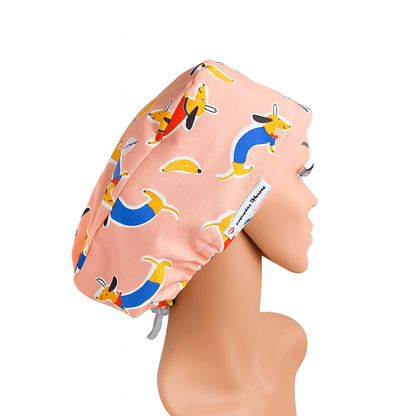 Custom Dachshund Vet Scrub Cap Weenie Dog Satin Scrub Hat Euro Sausage Doxie Pink Scrub Caps For Women - [scrub_hat]-[scrub_cap_for_women]-[surgical_cap]