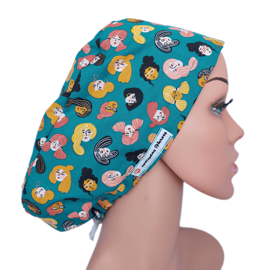 Woman Scrub Hat Fun Colorful Faces - [scrub_hat]-[scrub_cap_for_women]-[surgical_cap]