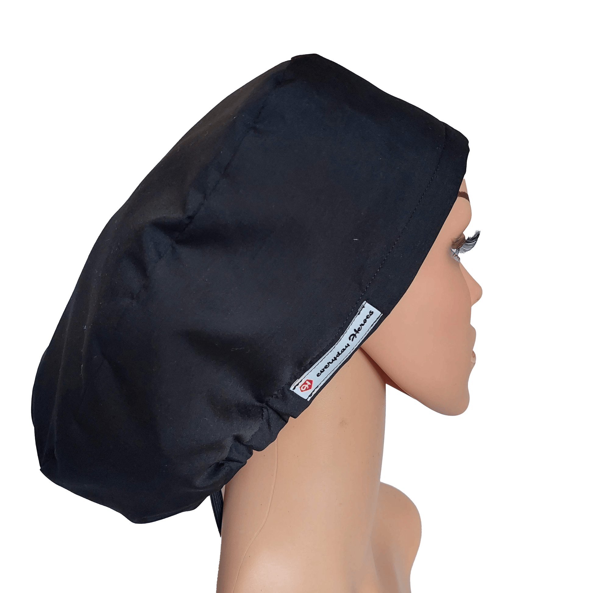 Scrub Bonnet for Women Solid Black Satin Lined or 100% Cotton