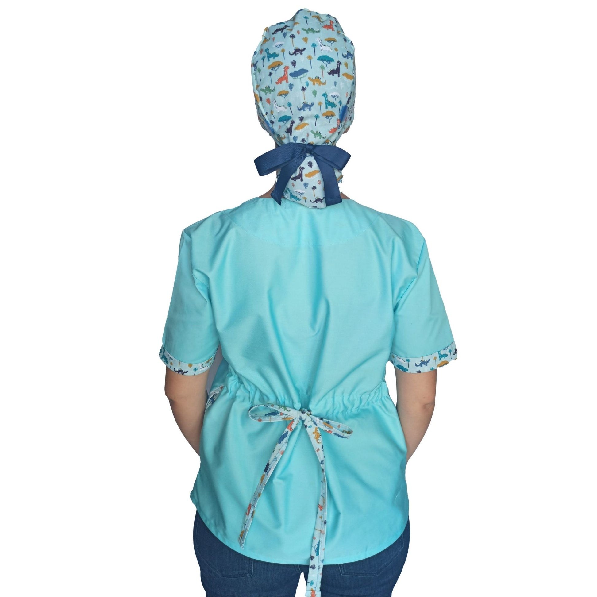 Scrub Top for Nurses with Dinos print details - [scrub_hat]-[scrub_cap_for_women]-[surgical_cap]