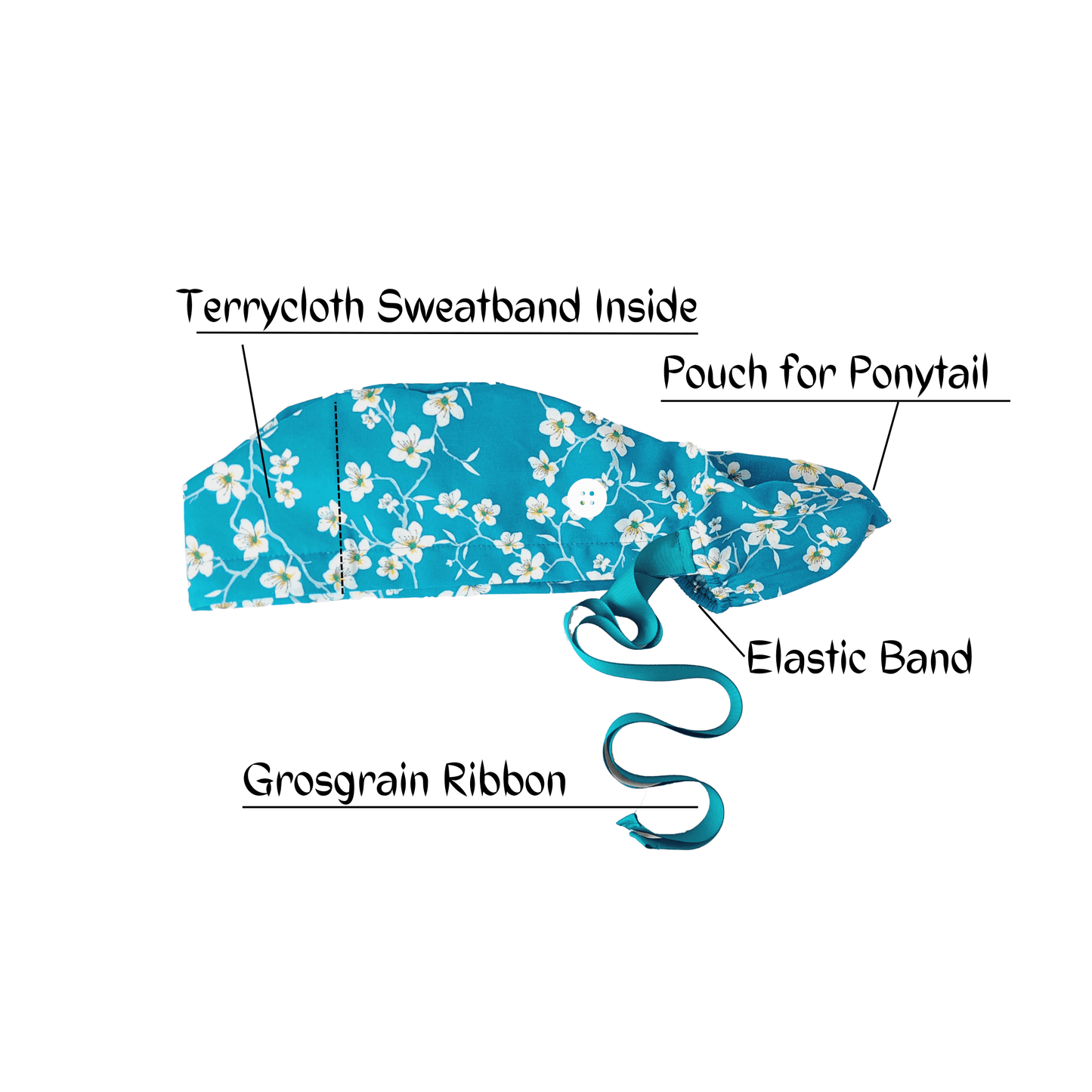 Ponytail Scrub Cap -  Surgical Cap Almond Floral - [scrub_hat]-[scrub_cap_for_women]-[surgical_cap]